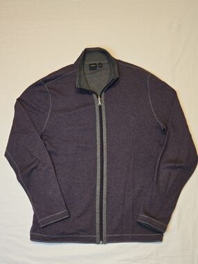 Hugo Boss Purple & Gray Full Zip Collar Cotton Blend Sweater Jacket